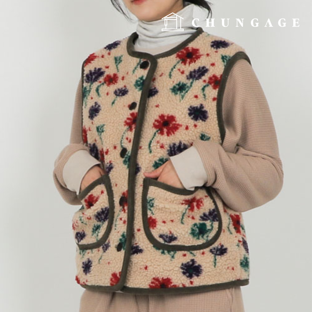 パタン女性両面コーデュロイループ毛深いフリースベスト服作り P1860