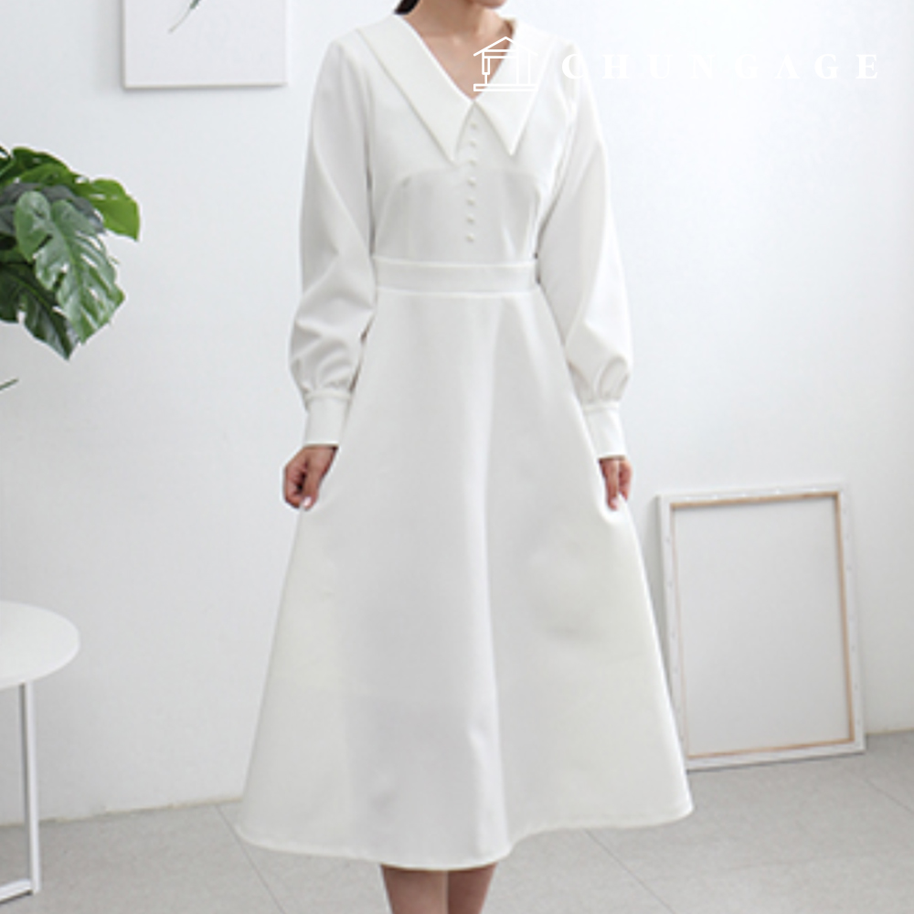 パタン女性ビッグカラーワンピースドレス服作り P1495