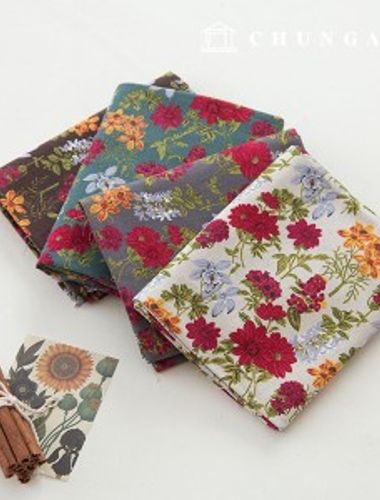 リネン生地コットンリネン生地 ヴィンテージ花柄