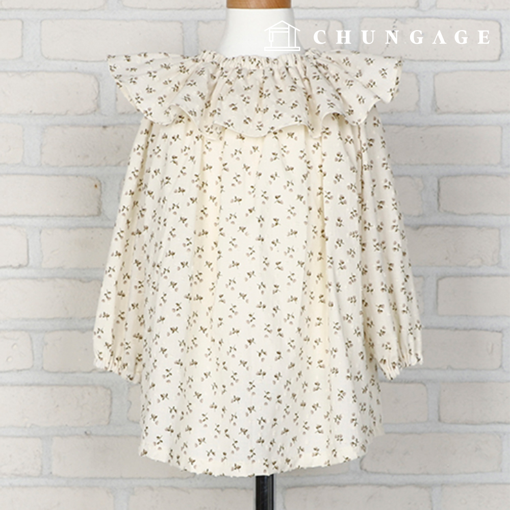 パタン子供ネックラインバンディングラッフルワンピース服作り P1736