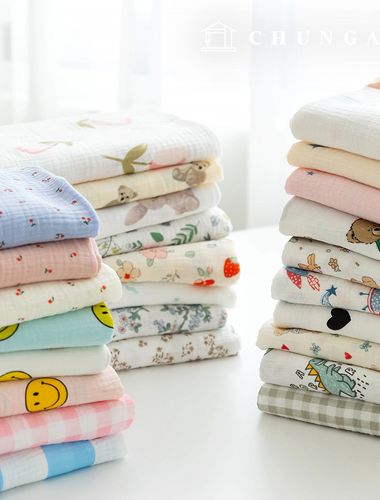 ヨル二重ガーゼ生地コットン無蛍光バイオウォッシュ生地花柄生地チェリークリーム