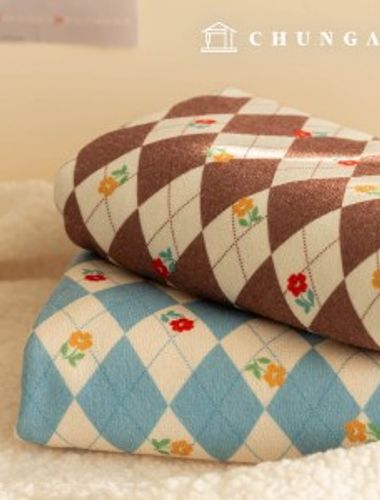 起毛生地スパンアーガイルチェックニット生地2種