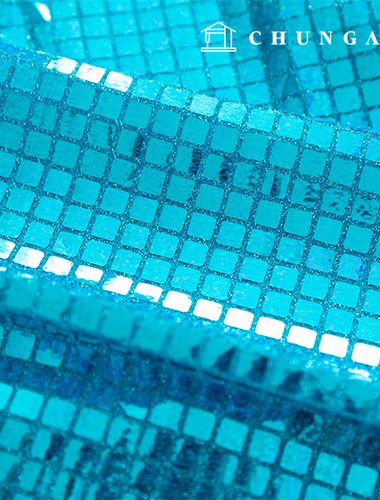 四角スパンコール生地 キラキラ布 舞台服 パーティー生地ビジュー ホログラムスカイ