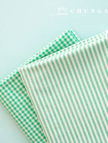 チェック生地 コットン メランジ 先染 チェック布ストライプ 4mm プチミルク グリーン 1ヤード