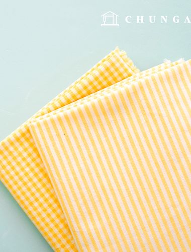 チェック生地 コットン メランジ 先染 チェック布ストライプ 4mm プチミルク 黄色い 1ヤード