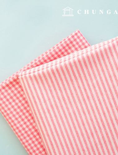 チェック生地コットンメランジ先染チェック布ストライプ4mmプチミルク花ピンク1ヤード