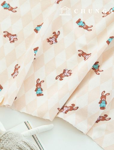 コットン起毛 極細糸 ユング生地 冬 アガイルチェック 生地 アガイルバニー