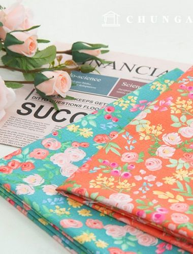 綿生地オックスフォード花柄フラワー生地20カウントラブリーローズ2種