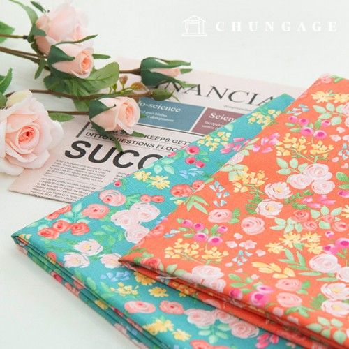 綿生地オックスフォード花柄フラワー生地20カウントラブリーローズ2種