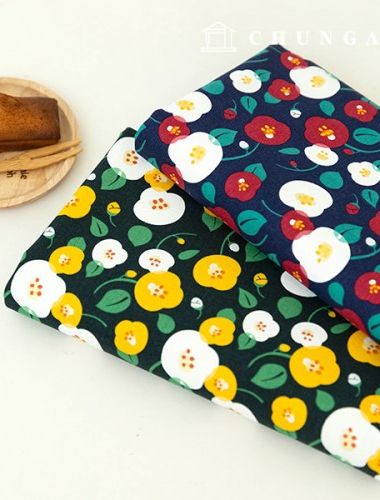 綿生地オックスフォード花柄フラワー生地20カウントシンプルツバキ2種