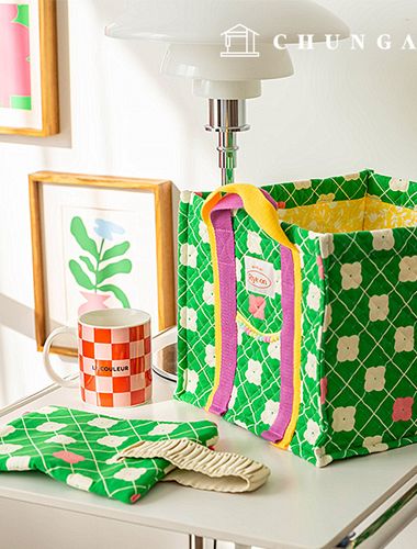 綿生地花柄フラワーチェック生地20カウント ロコモコ361