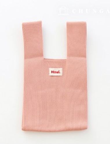 ニットミニ手袋チェックニットバッグ手首バッグトートバッグ平織りピンク