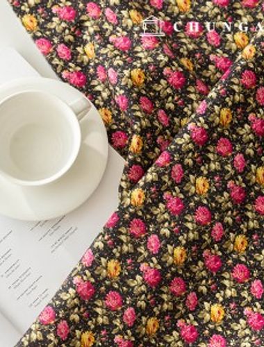 綿生地DTP花柄フラワー生地20カウントブルーミングローズ