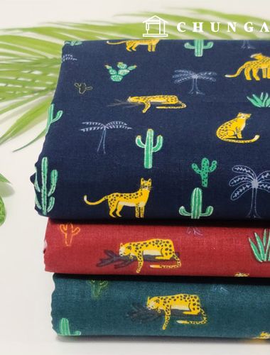 綿生地動物パターン 平織り生地20カウント ミリムレオパード6種