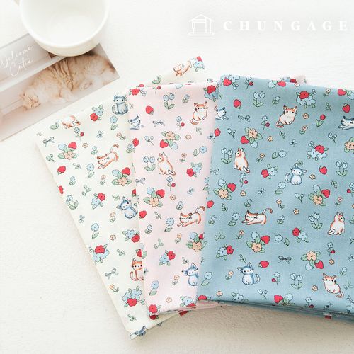 綿生地花柄猫生地20カウント 広幅キャットフラワー3種