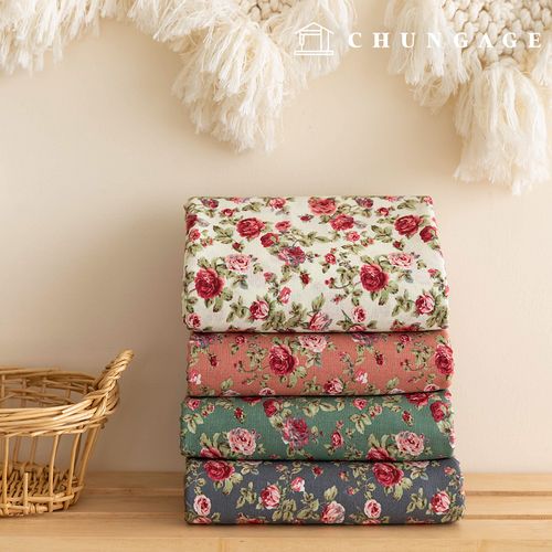 綿生地花柄フラワー生地20カウント 広幅アンティークローズ4種