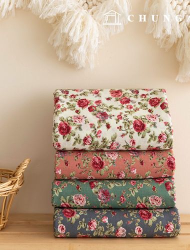 綿生地花柄フラワー生地20カウント 広幅アンティークローズ4種