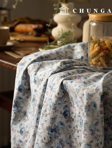 綿生地オックスフォードフラワー花柄パタン生地ウォーターカラーブルーム2種