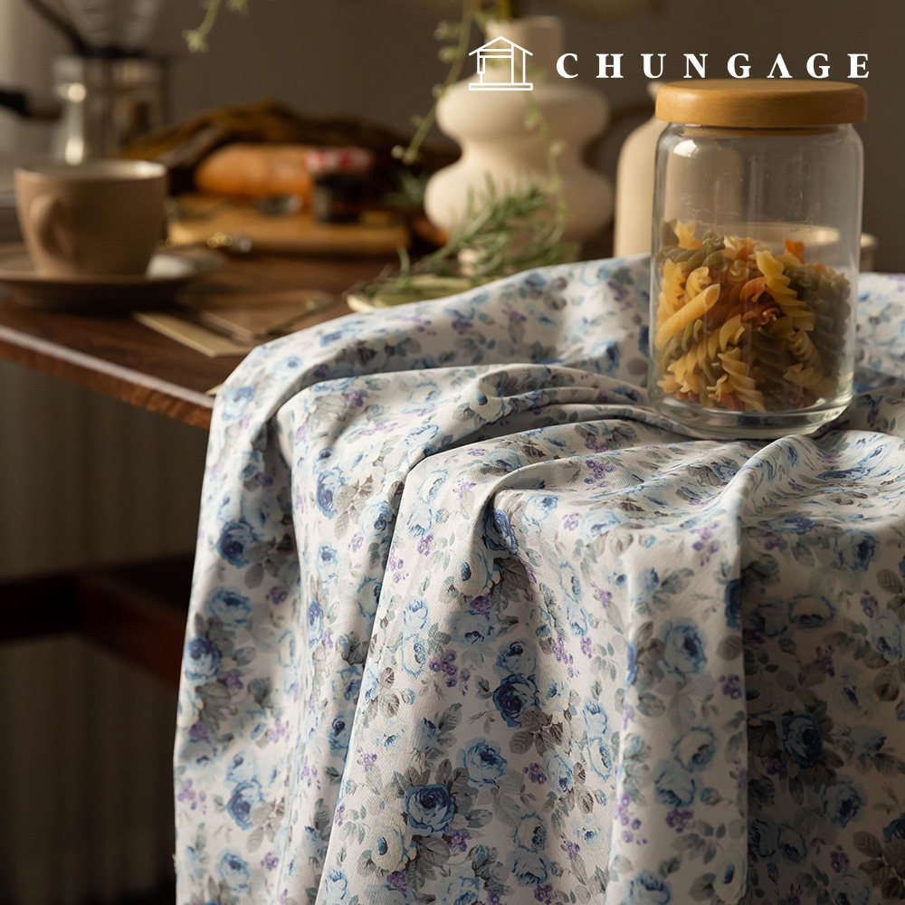 綿生地オックスフォードフラワー花柄パタン生地ウォーターカラーブルーム2種