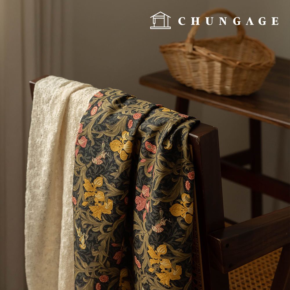 綿生地オックスフォードフラワー花柄パタン生地アンティークブラッサム