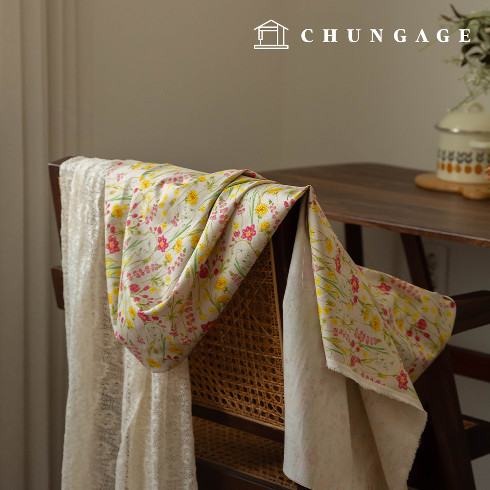 綿生地オックスフォードフラワー花柄パタン生地ソフトブルーム