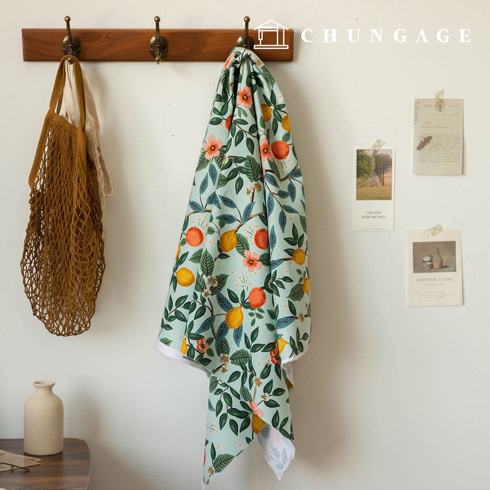 綿生地オックスフォードフラワー花柄パタン生地リーフ&ベリー