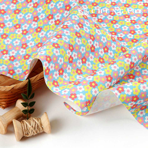 オックスフォード生地コットン20カウントエコフレンドリーDTPキャンディジョイフラワー青色MOX1852