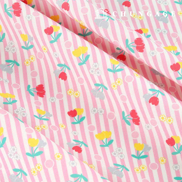 オックスフォード生地コットン20カウントエコフレンドリーDTPバブルチューリップピンクMOX1849