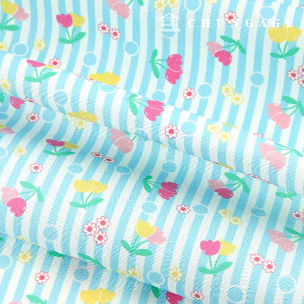 オックスフォード生地コットン20カウントエコフレンドリーDTPバブルチューリップ青色MOX1850