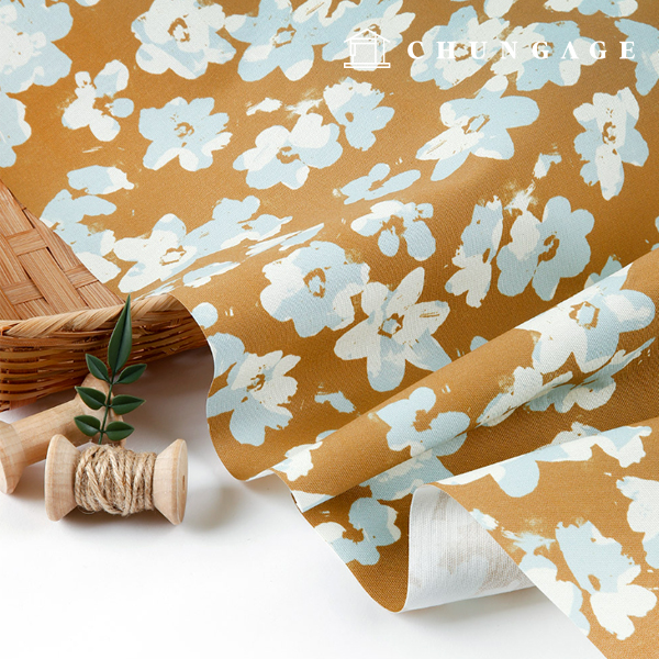 オックスフォード生地コットン20カウントエコフレンドリーDTPスウィートフラワーハニーブラウンMOXGP1019