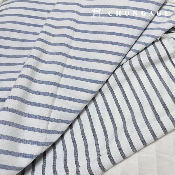 綿生地 30 カウント 先染め ストライプ生地 広幅 ストライプ チャコール 青色 1cm 2種
