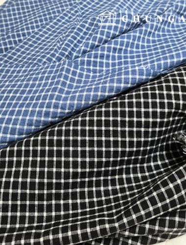 綿生地 40 カウント 先染 チェック 生地 ウォッシング 広幅 クラシ スクエア ブラック 青色 2種