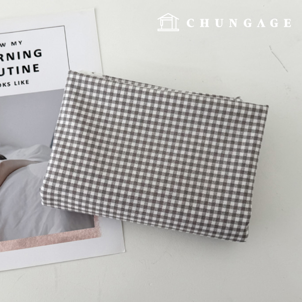 綿生地20カウントチェック生地3mmチェックモカグレー