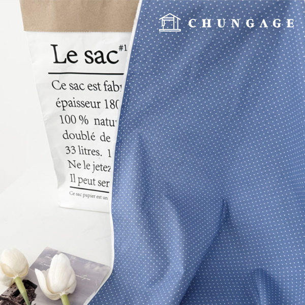 綿生地20カウントトット生地ビビッド1mmトット青色