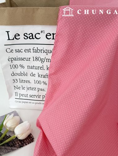 綿生地20カウントトット生地ビビッド1mmトットピンク