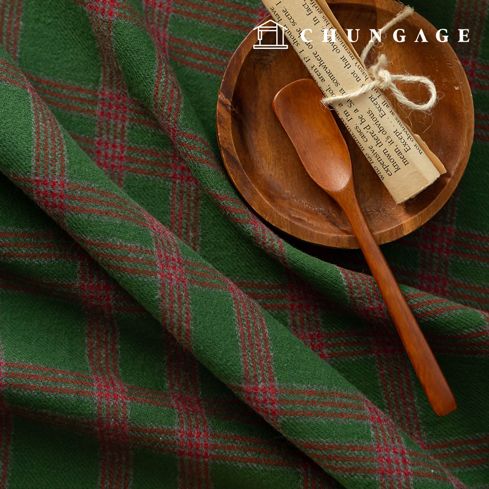 綿生地チェック パタン生地広幅 グリーンココ