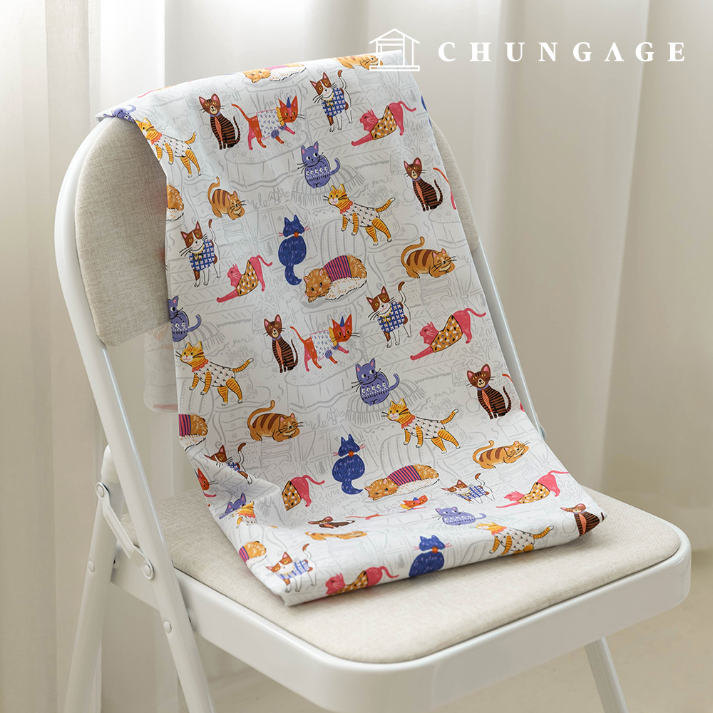 コットンオックスフォード生地猫パタン生地アトリエキャッツ