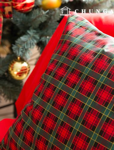チェック生地 クリスマス生地 コットン オックスフォード 冬 ビンテージ チェック生地 ウィンターチェリー グリーンレッド