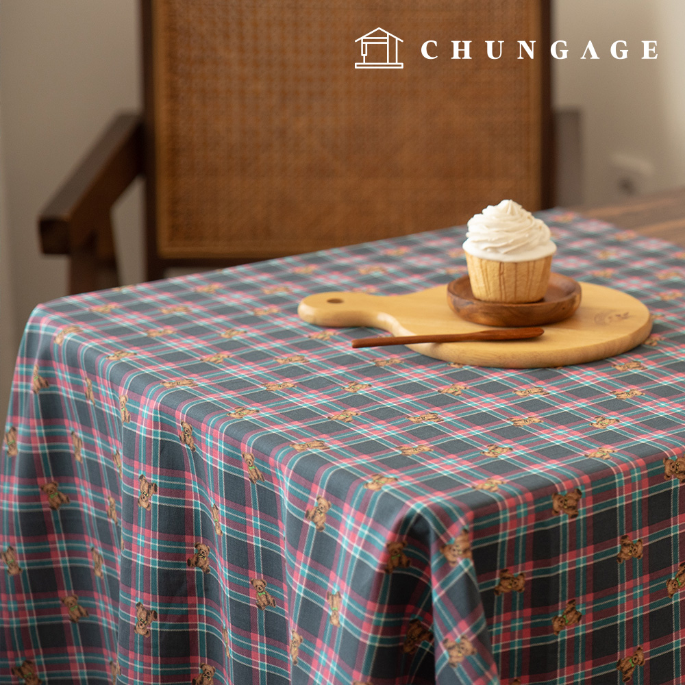 オックスフォード生地コットンクマの生地テディチェック2種