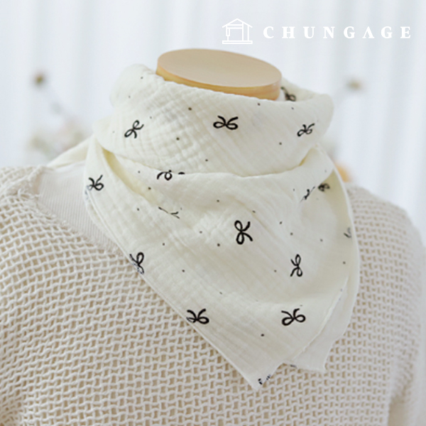 ヨル二重ガーゼ生地コットンミニブラックリボン