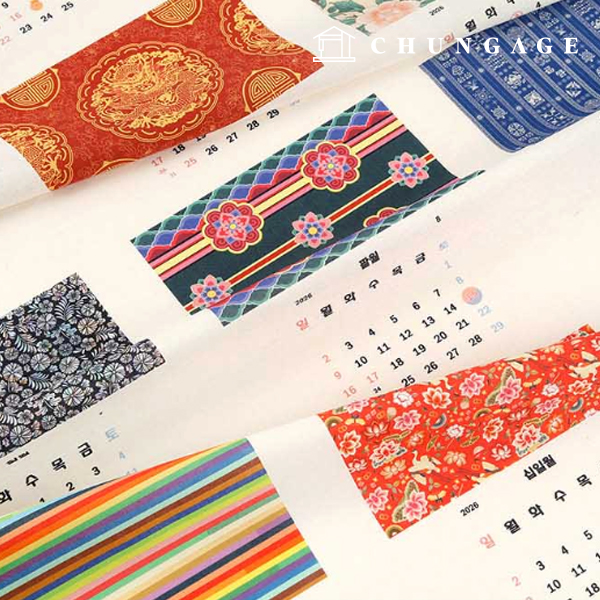 リネン生地コットンリネン11カウントエコE-DTP綿広広2026ファブリックカレンダー伝統文様カレンダー