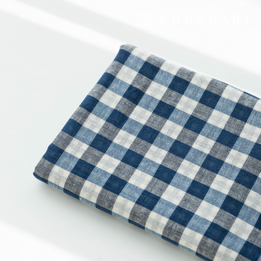 綿生地チェック 先染生地広幅 青色タータン