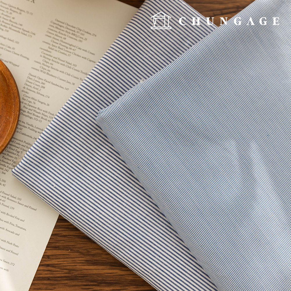 綿生地ストライプ先染生地広幅ダンディ 青色2種