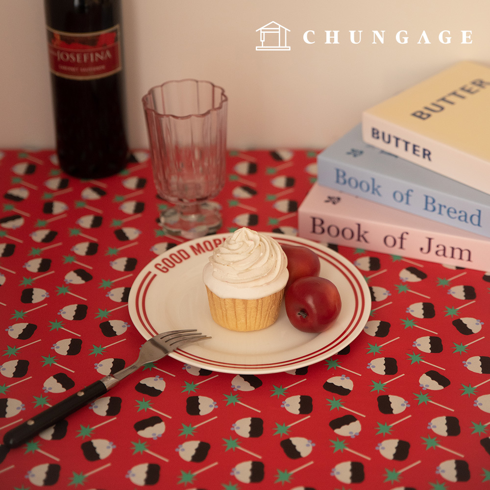 防水布DTP 防水布広幅クリスマス生地クランベリーカップケーキ W154