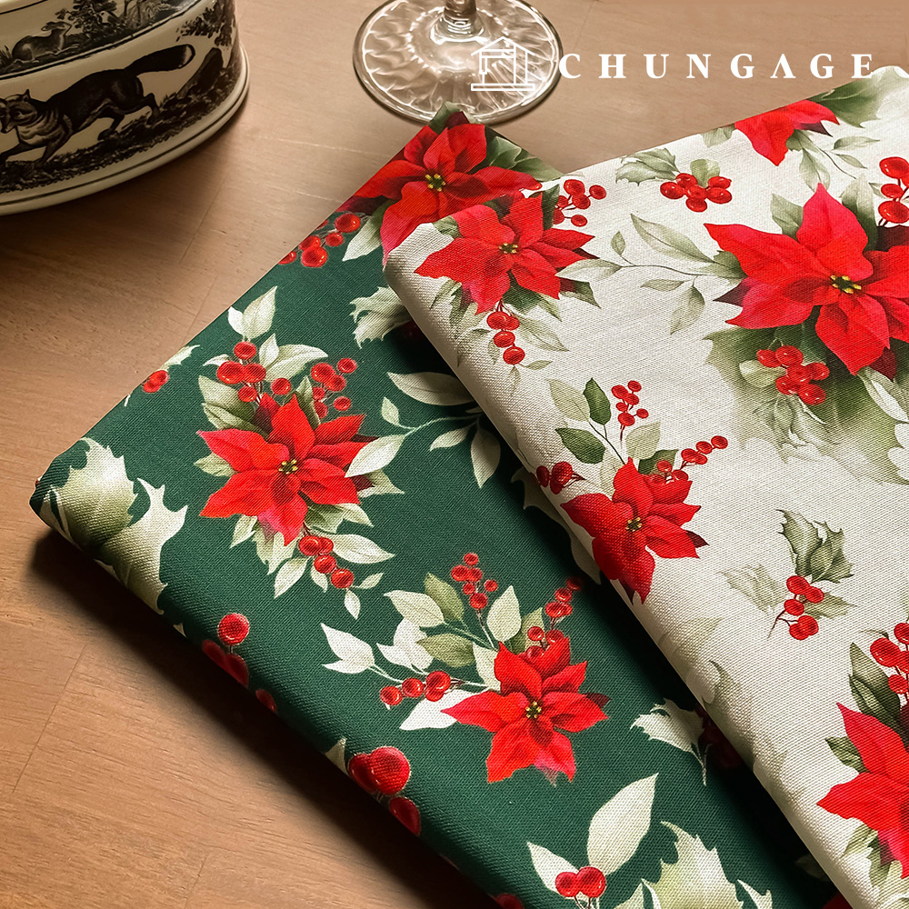 コットンオックスフォード生地クリスマス広幅生地メリーブラッサム2種