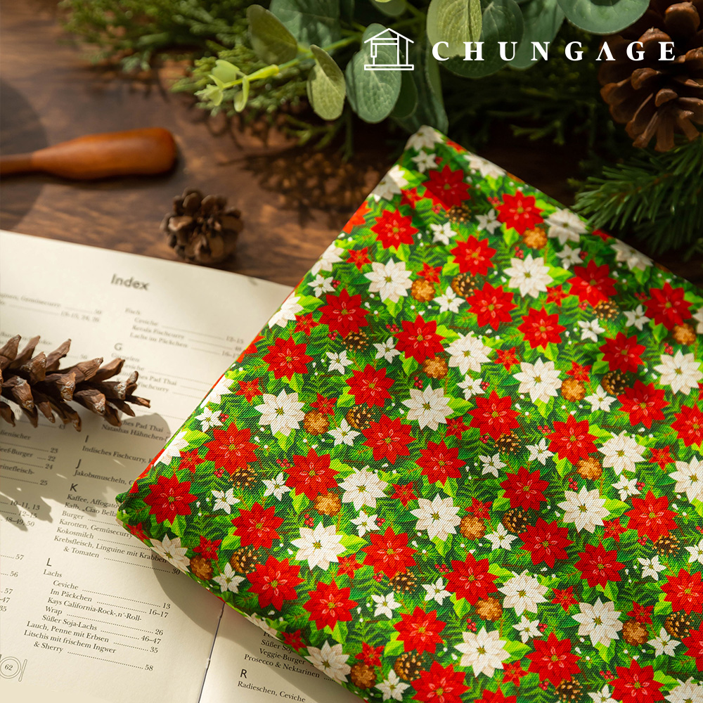 コットンオックスフォード生地クリスマス広幅生地ホリーブルーム