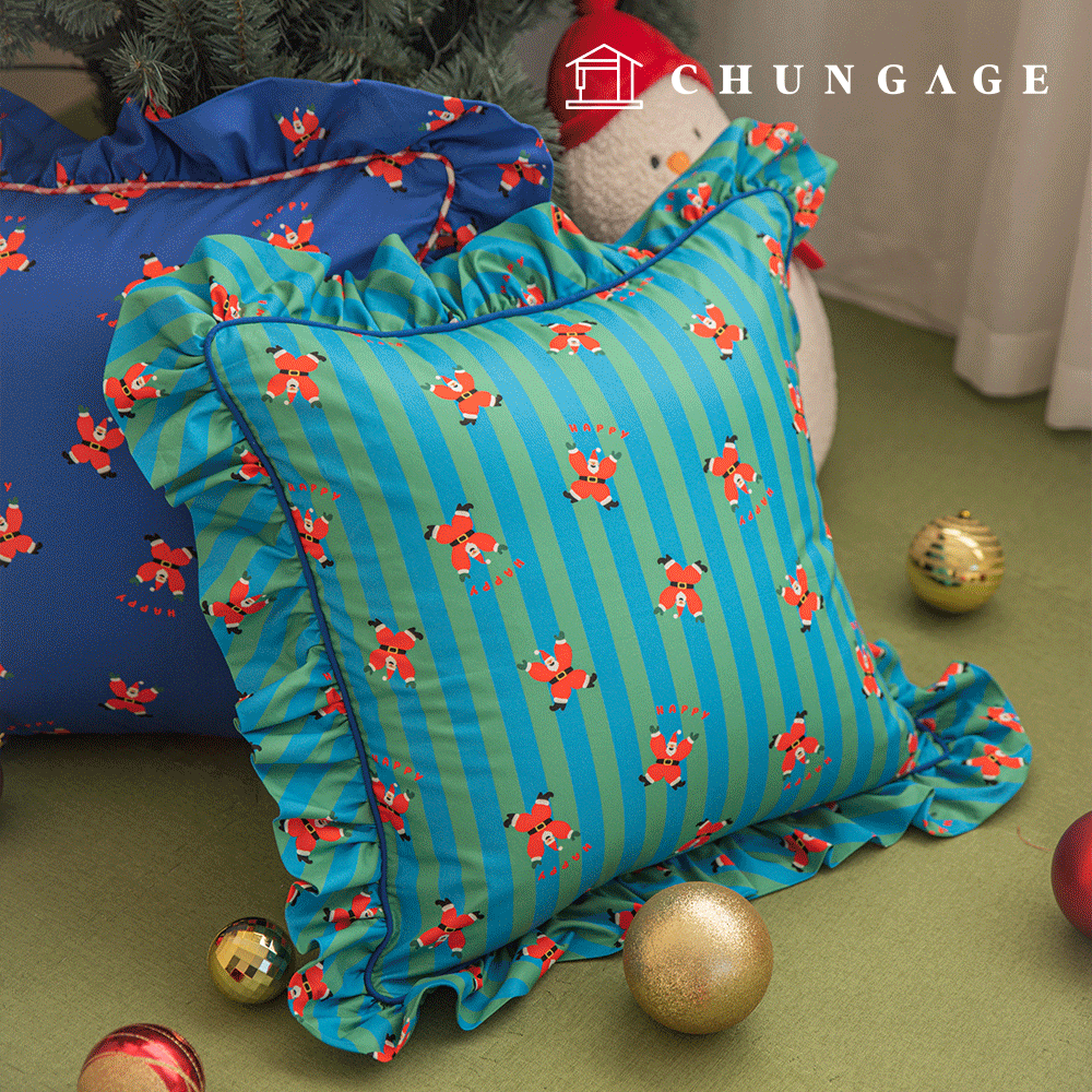 DTP生地綿生地20カウントクリスマス生地ダンシングサンタグリーンブルーストライプ423