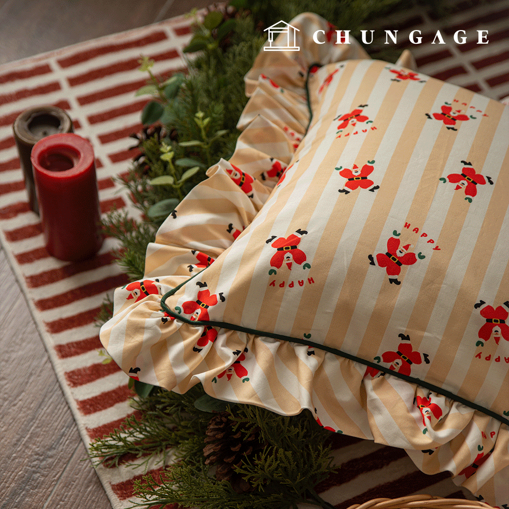 DTP生地綿生地20カウントクリスマス生地ダンシングサンタベージュストライプ422