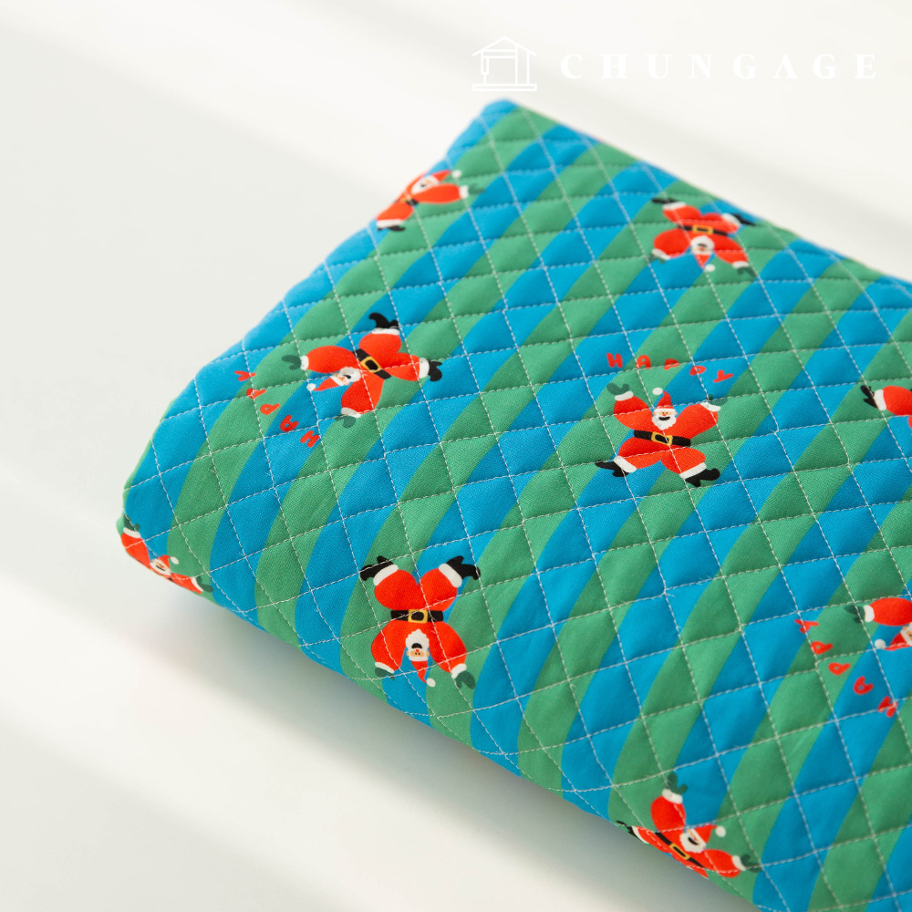 キルティング生地コットン20カウントDTPクリスマスヌービング布ダンシングサンタグリーンブルーストライプ