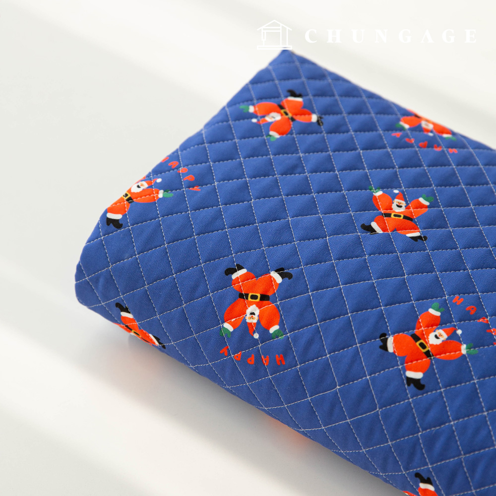 キルティング生地コットン20カウントDTPクリスマスヌービング布ダンシングサンタブルー